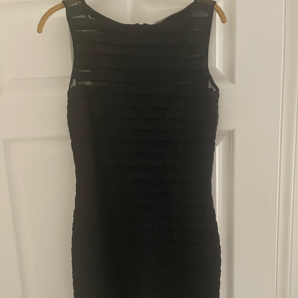 black Adrianna Papell sleeveless ruffle sheath mini dress